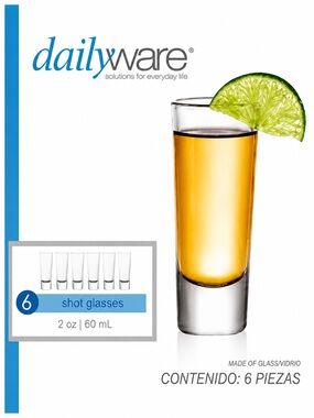 Dailyware 6-Piece 2 oz Shot Glass Set Clear Glass Barware